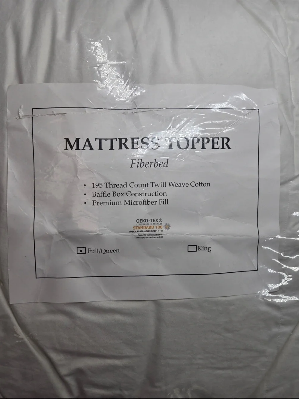NWOT QUINCE Premium Down Alternative Mattress Topper Full/Queen 0543